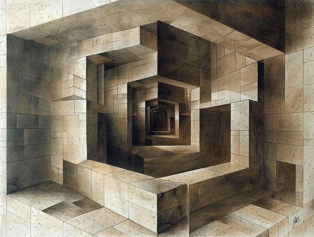 Illustration de l'illusion d'ambiguïté avec un cube de Necker en changement de perspective